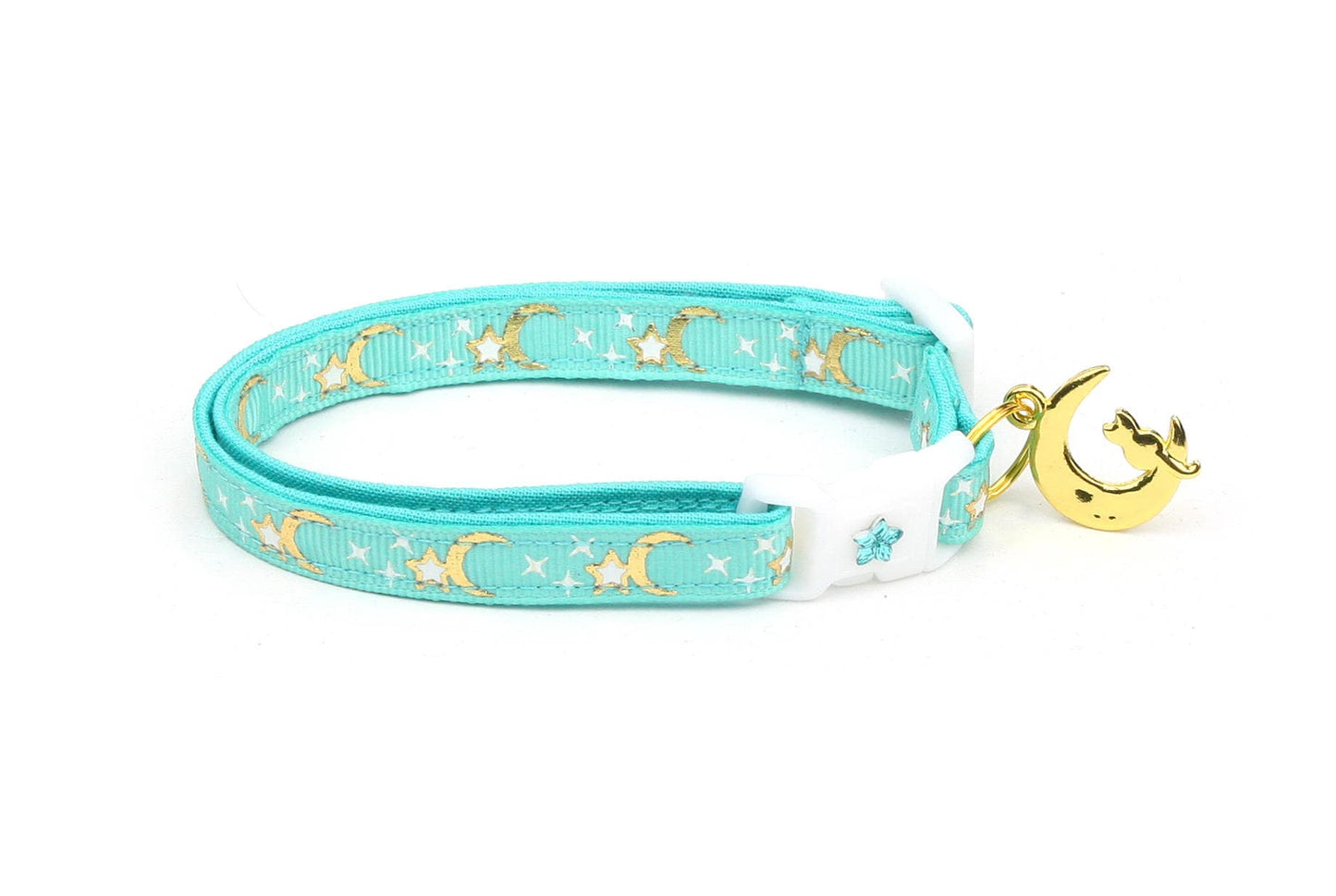 Gold Moons and Stars on Aqua Cat Collar