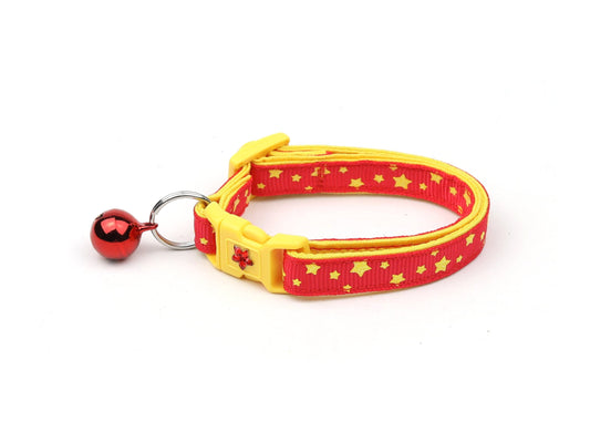Yellow Stars on Red Cat Collar